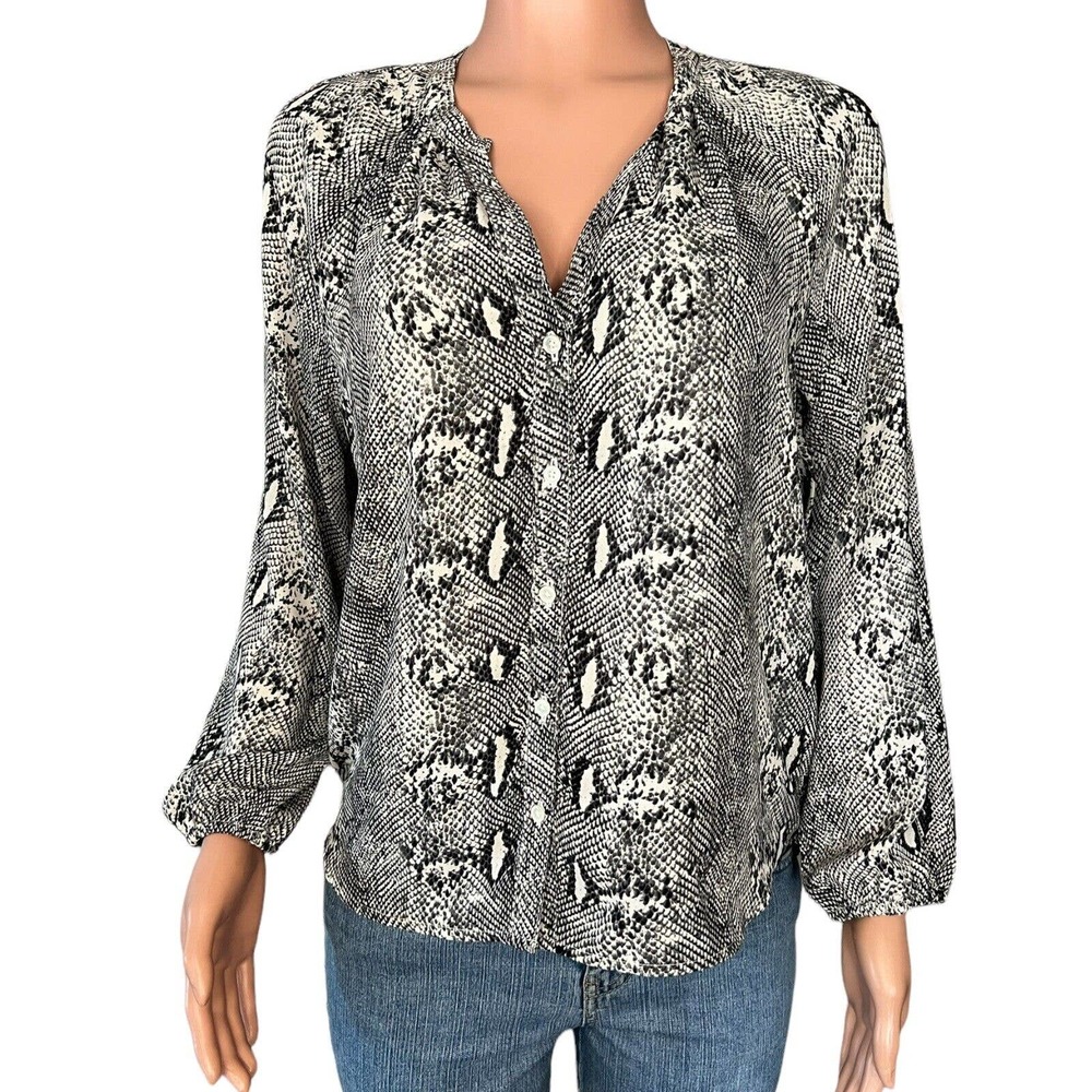 J Crew Shirt Womens Small Multicolor Snake Print Long Sleeve Button Up V-Neck